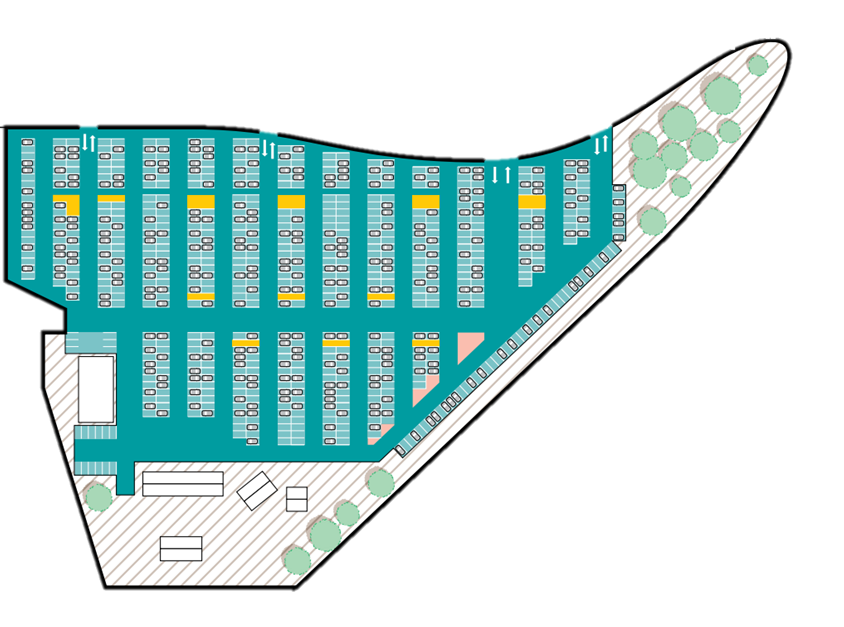 Exemple de repérage pour le calcul de la superficie des parcs de stationnement